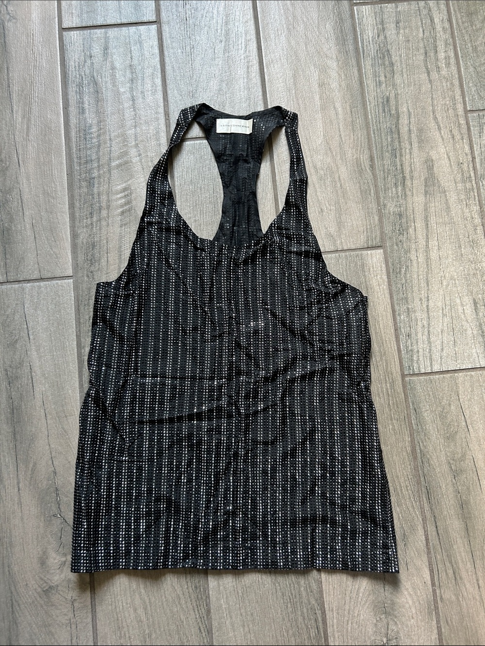 Faith Connexion Black Racerback Tank with White Pinstripe Dots